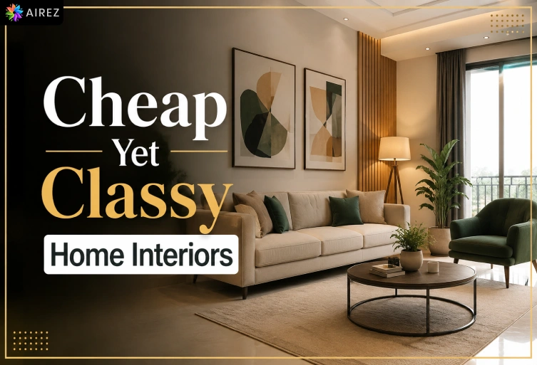 Cheap yet classy home interiors designed by affordable interior designers in Delhi featuring a modern living room with elegant furniture and budget-friendly décor.