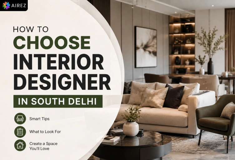 How to Choose Interior Designer in South Delhi with modern luxury living room interior design inspiration by AIREZ