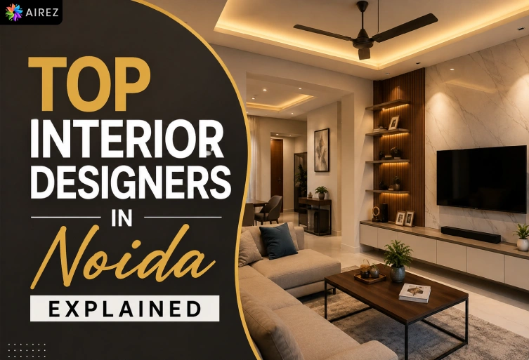 Top interior designers in Noida explained with a modern luxury living room interior design showcasing elegant home décor and contemporary styling.