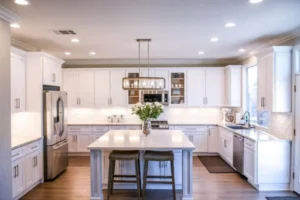 A Dining Room With An Elegant Crockery Unit Cum Showcase