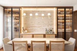 A Modern Dining Room With A Stylish Bar Unit With A Wine Rack