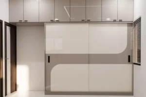 A Sliding-Door Wardrobe Design Finished With White And Light