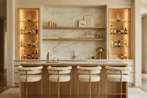 A Space Saving Bookshelf With Hidden Bar Unit