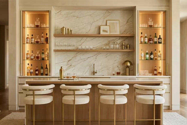 A Space Saving Bookshelf With Hidden Bar Unit