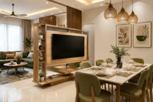 A Spacious Living-Cum-Dining Room With A Swivel TV Unit