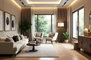 A Spacious Living Room with an Innovative Partition