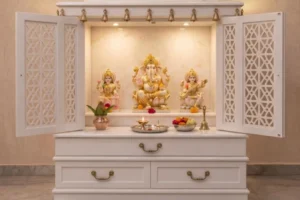 A White Finish Pooja Unit With Storage