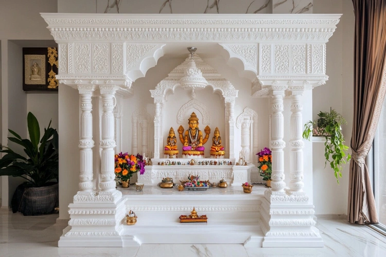 An Open Mandir Design With Traditional Elements