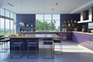 A Dual Tone Modular Kitchen with a Breakfast Counter