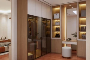 Floor-to-Ceiling Wardrobe With Hidden Study & Vanity Niche