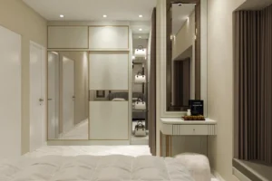 L-Shaped Sliding Wardrobe With Integrated Study Nook
