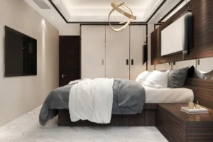 Marble-Finish Wardrobe With Concealed Vanity Unit