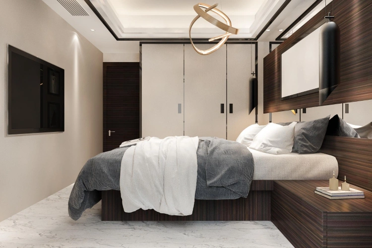 Marble-Finish Wardrobe With Concealed Vanity Unit