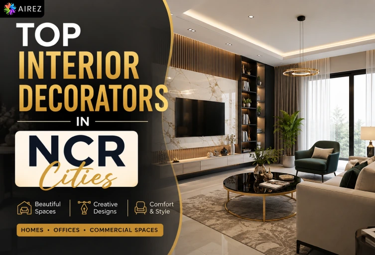Top Interior Decorators in NCR Cities showcasing a modern luxury living room designed by Airez with elegant residential interior décor.
