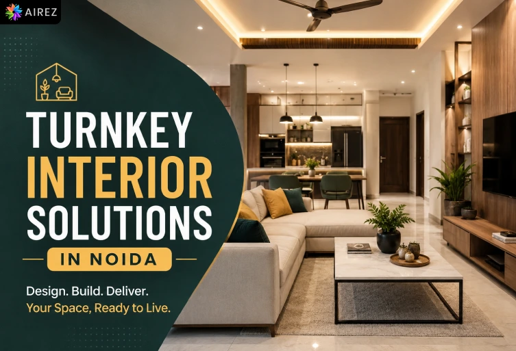 Turnkey interior solutions in Noida featuring a modern luxury living room and kitchen design